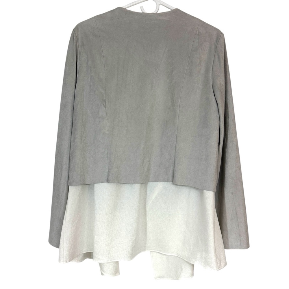 Chico’s Faux Suede Gray And White Draped Cardigan - Picture 5 of 7
